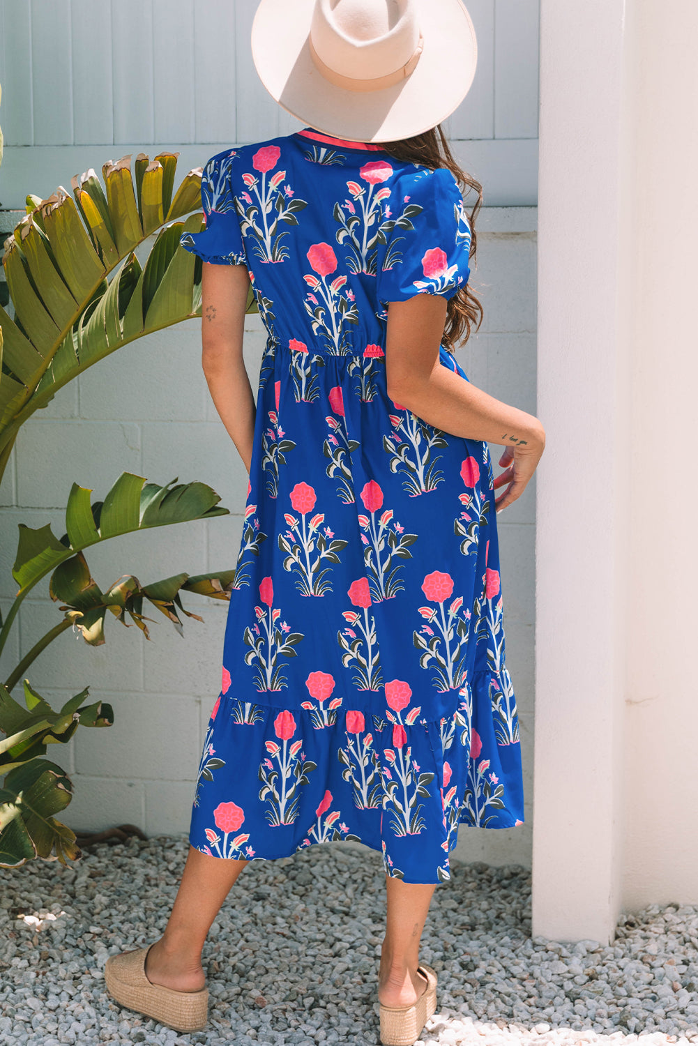 Sky-Blue Floral Maxi Dress