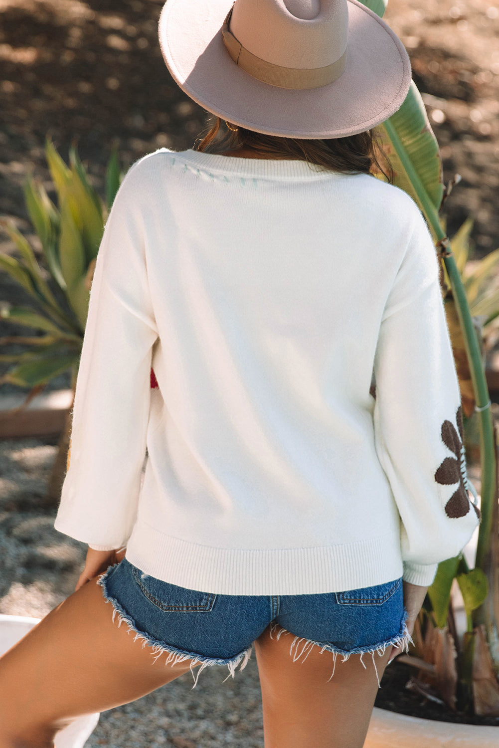 Eye-Catching Floral-Patterned Drop Shoulder Sweater