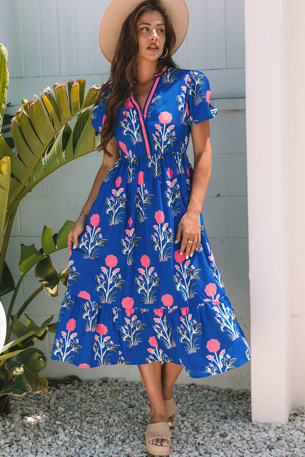 Sky-Blue Floral Maxi Dress