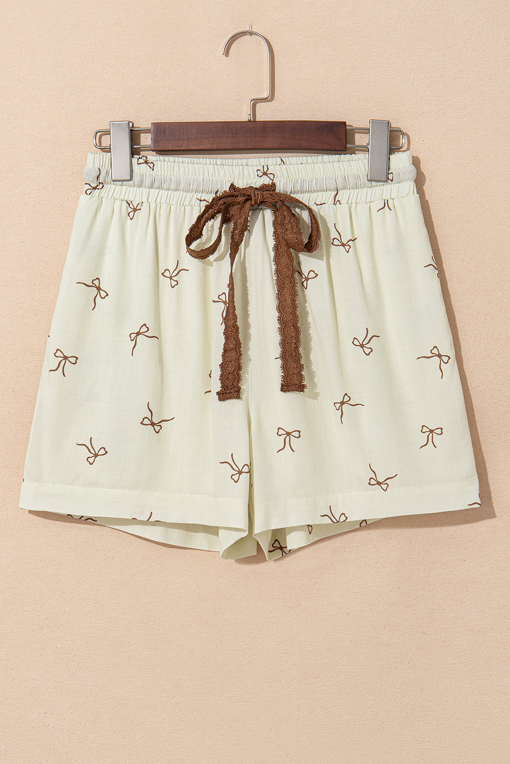 White, Bow Print, Drawstring Shorts