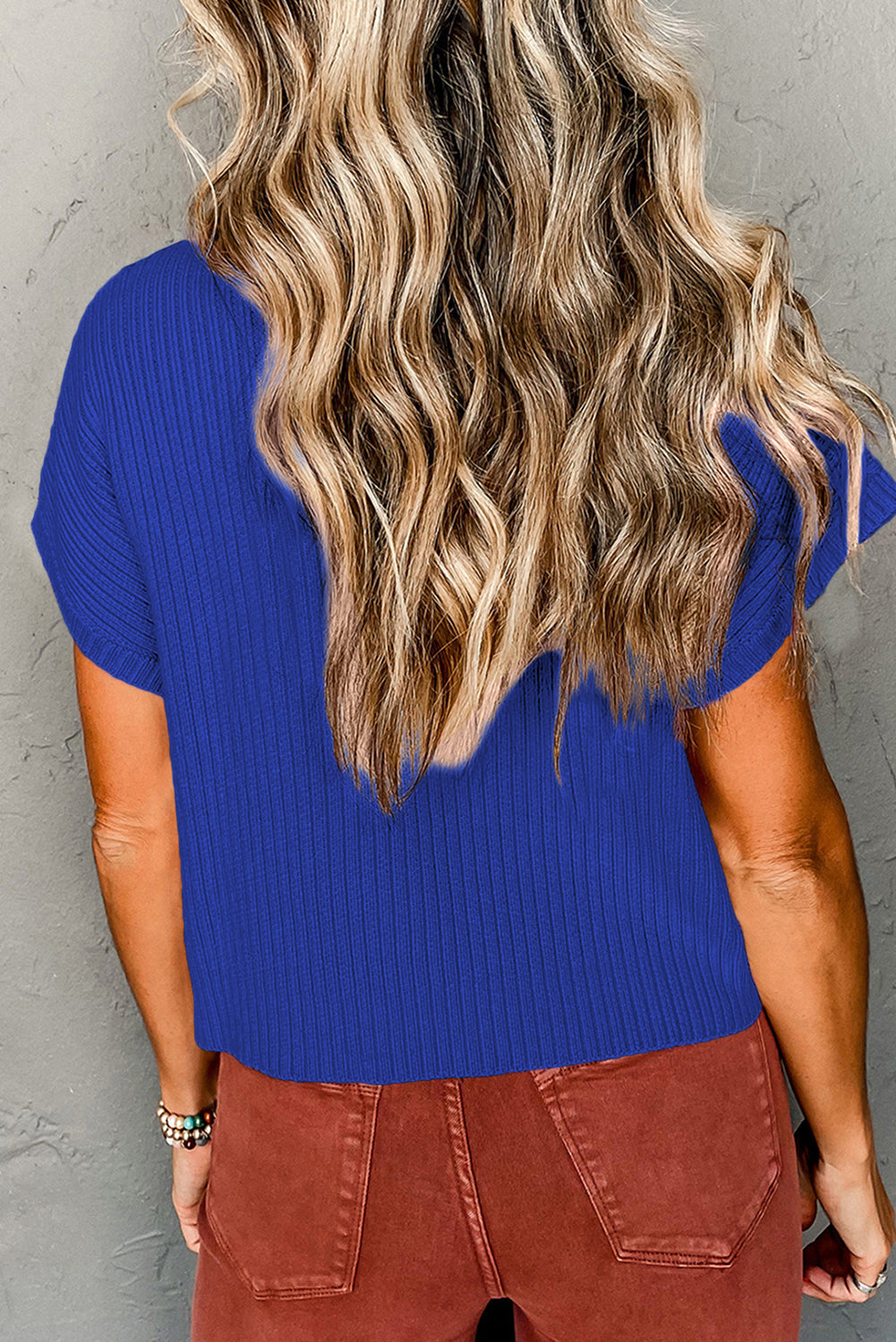 Ribbed Knit, Short Sleeve Sweater