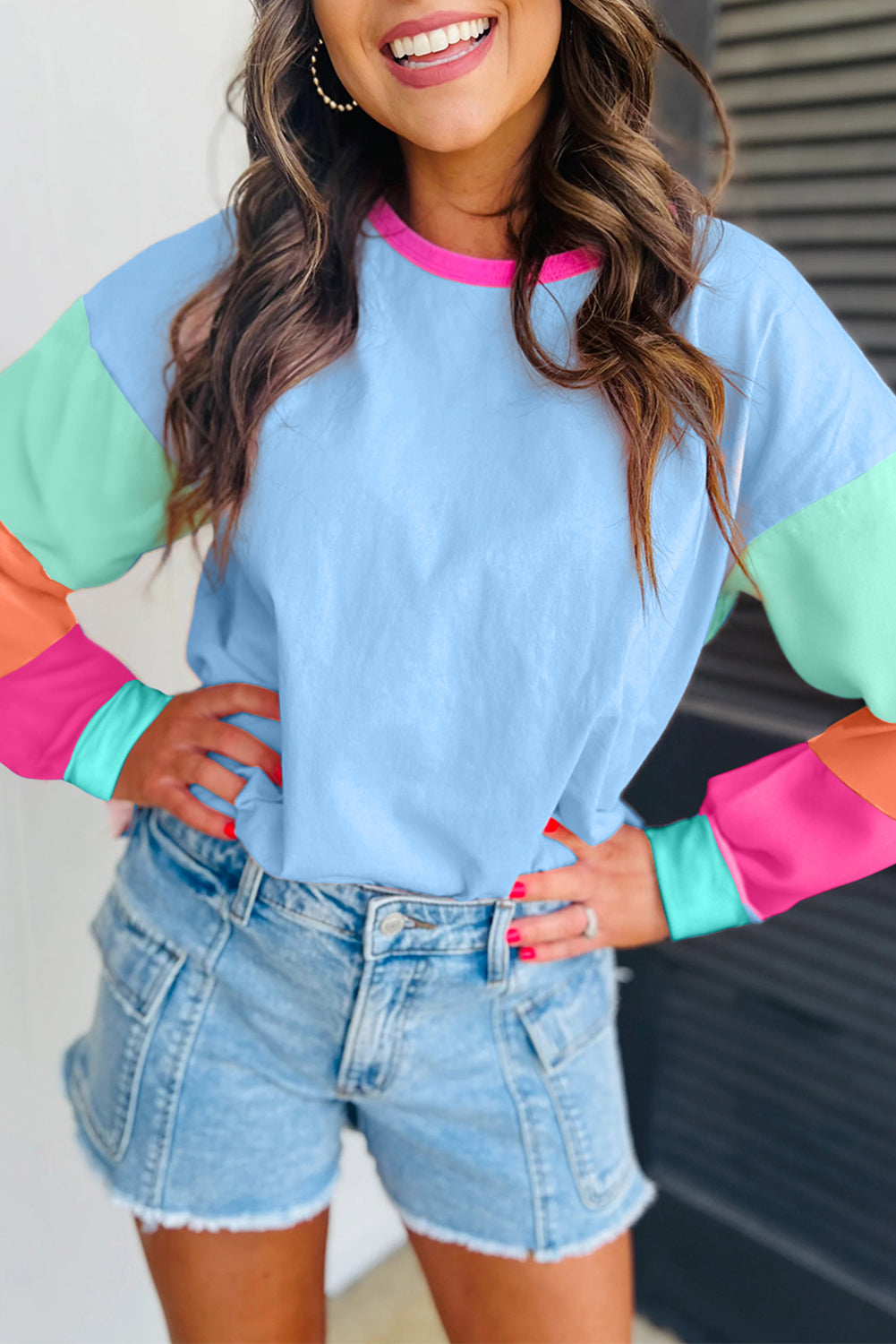 Long Sleeve, Loose-Fit Top - Patchwork Colorblock