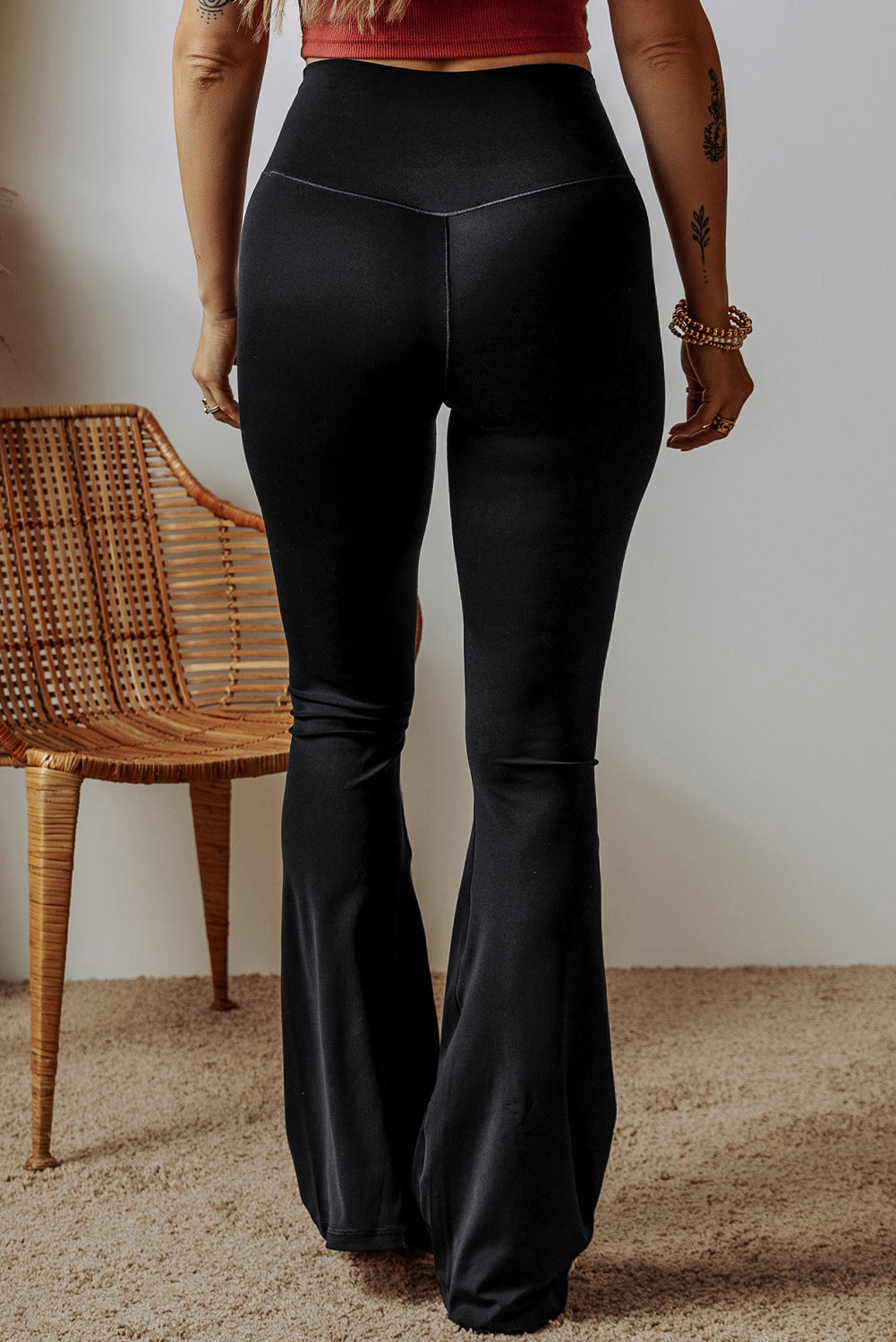 High, V Shape Waist Leggings - Flared Leg