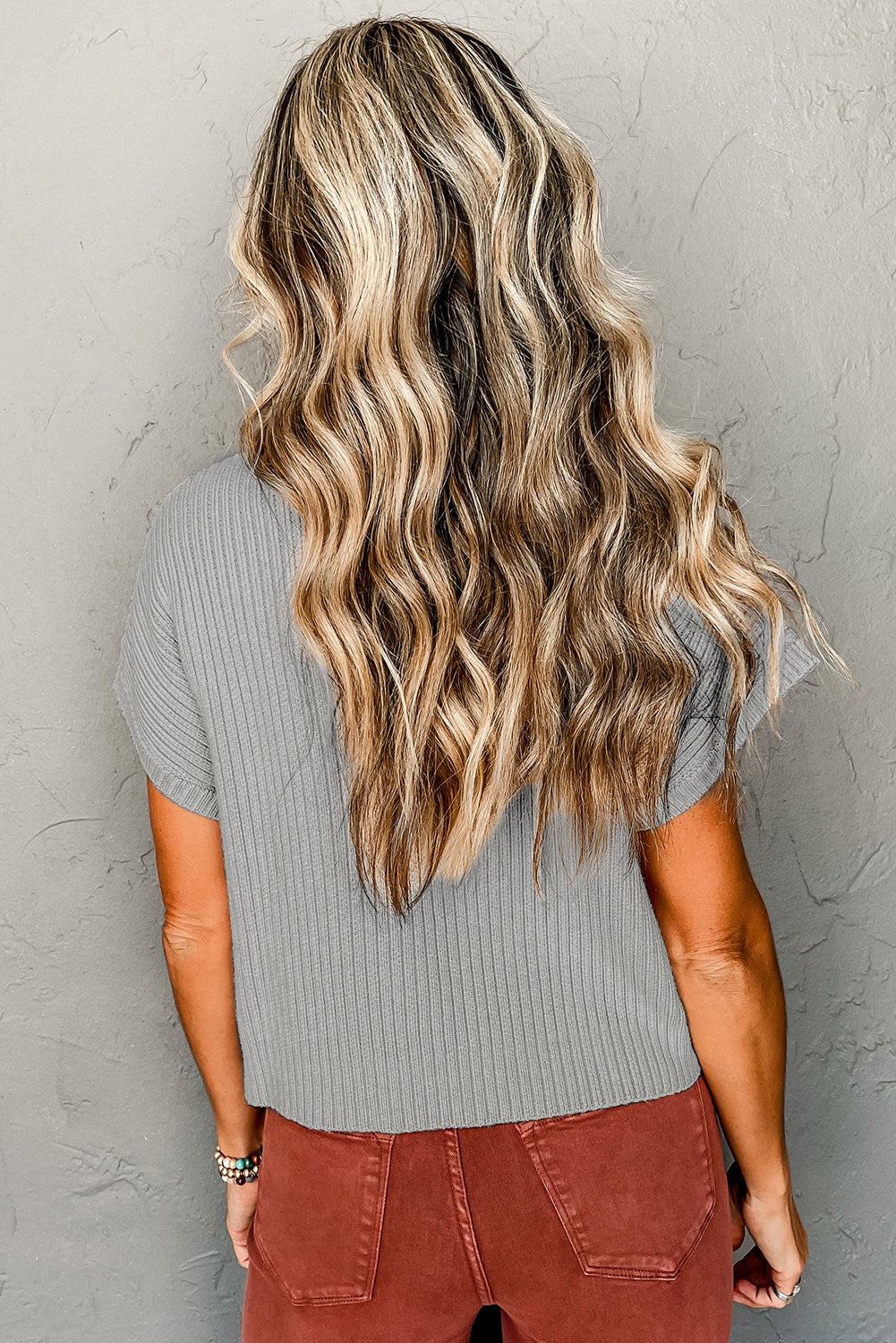 Ribbed Knit, Short Sleeve Sweater