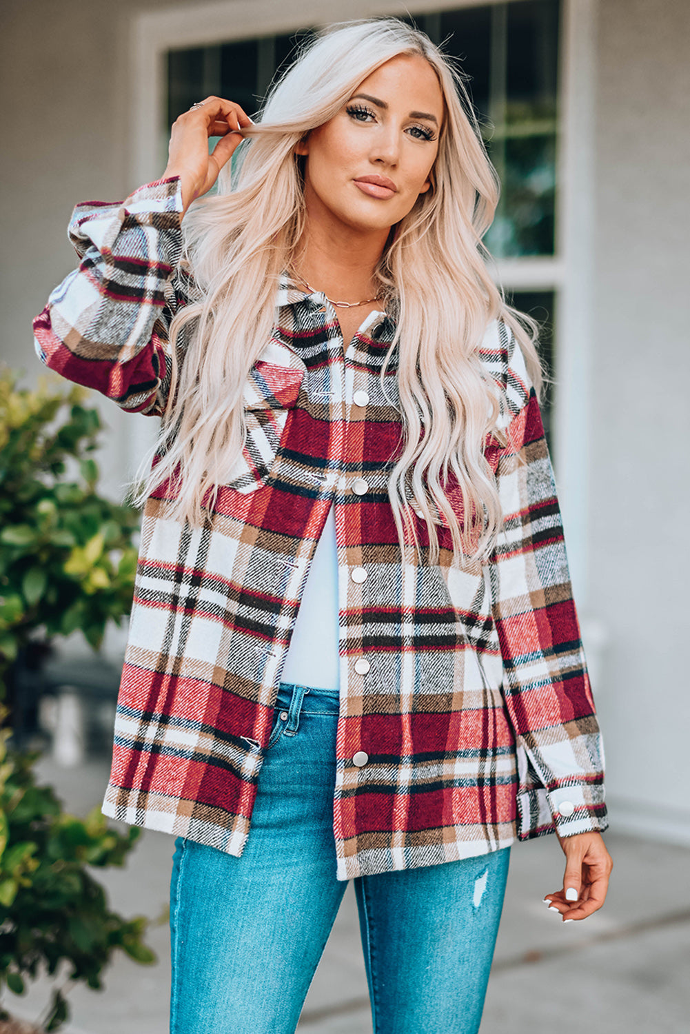 Plaid Print, Pocketed Shacket