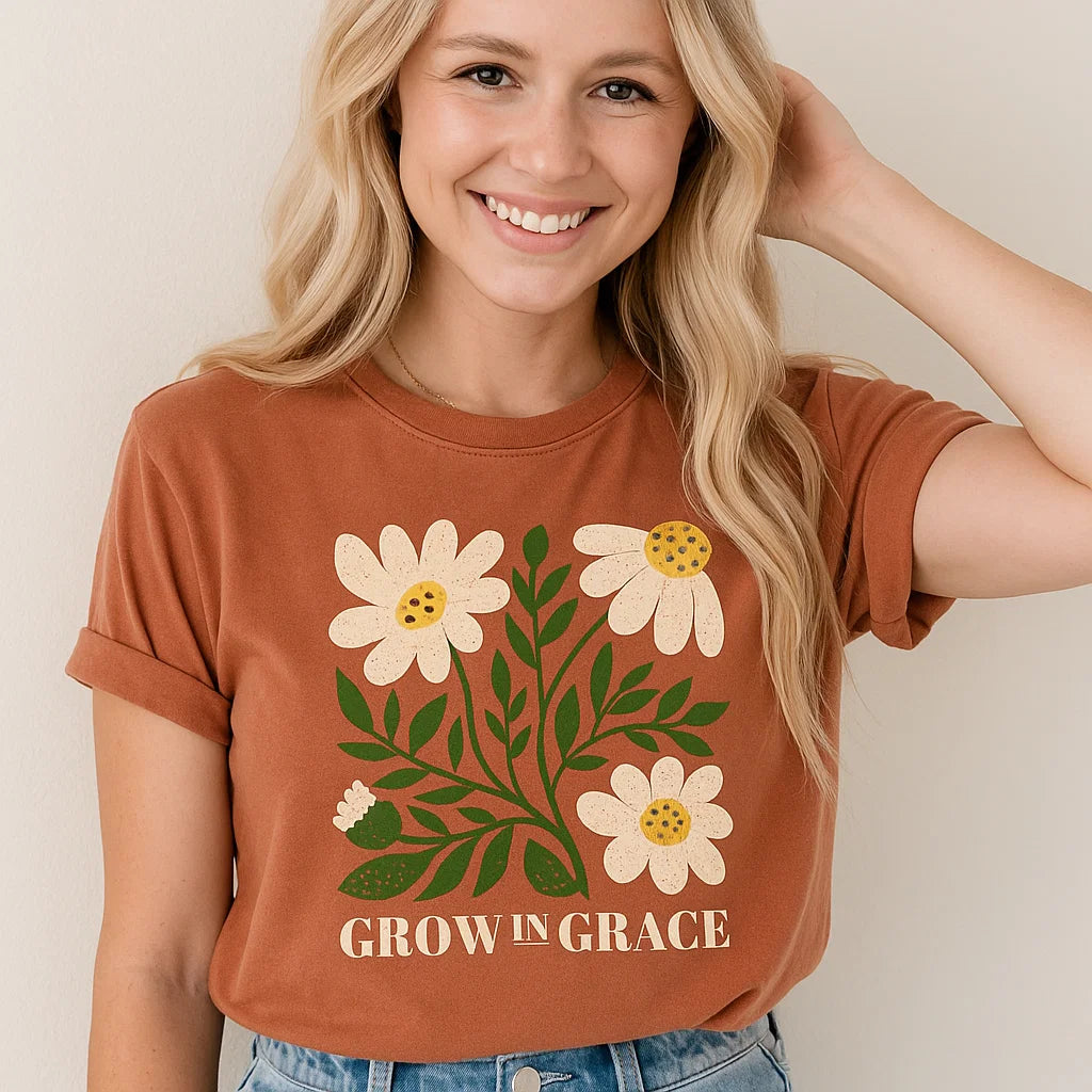 Grow in Grace Floral Inspirational Tee - Plus Size