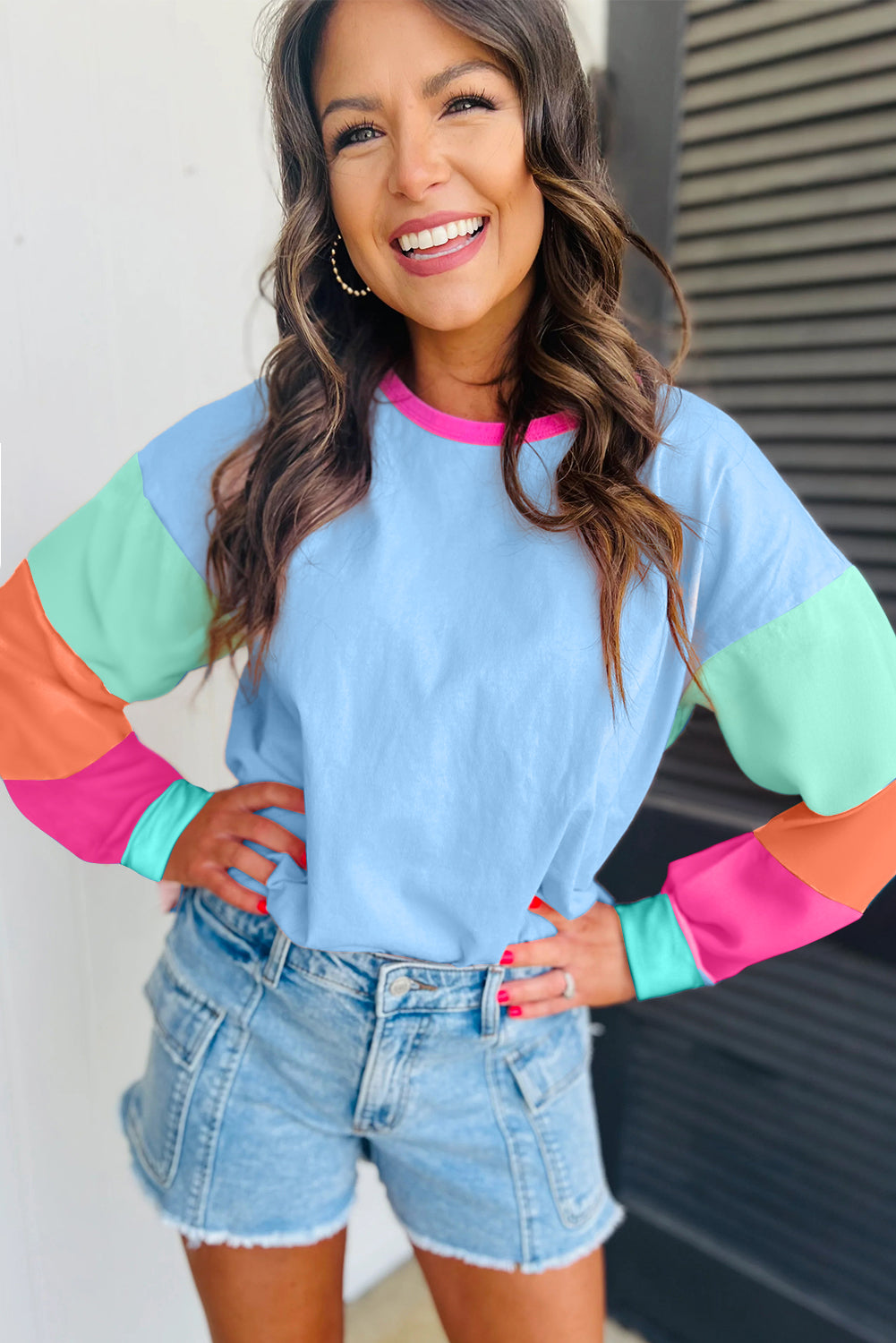 Long Sleeve, Loose-Fit Top - Patchwork Colorblock