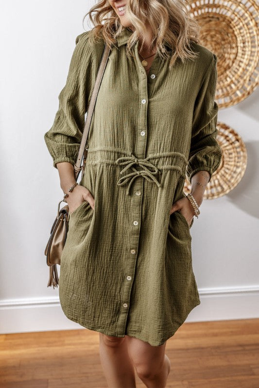 Harmony Textured, Button Up, Dual Tied Dress