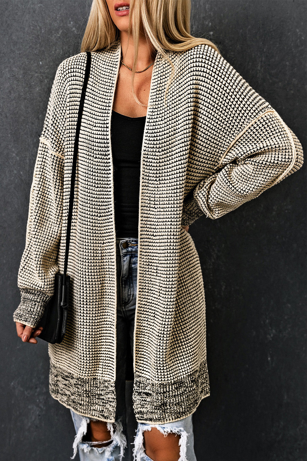 Plaid, Open Front Knit Cardigan - Plus Size