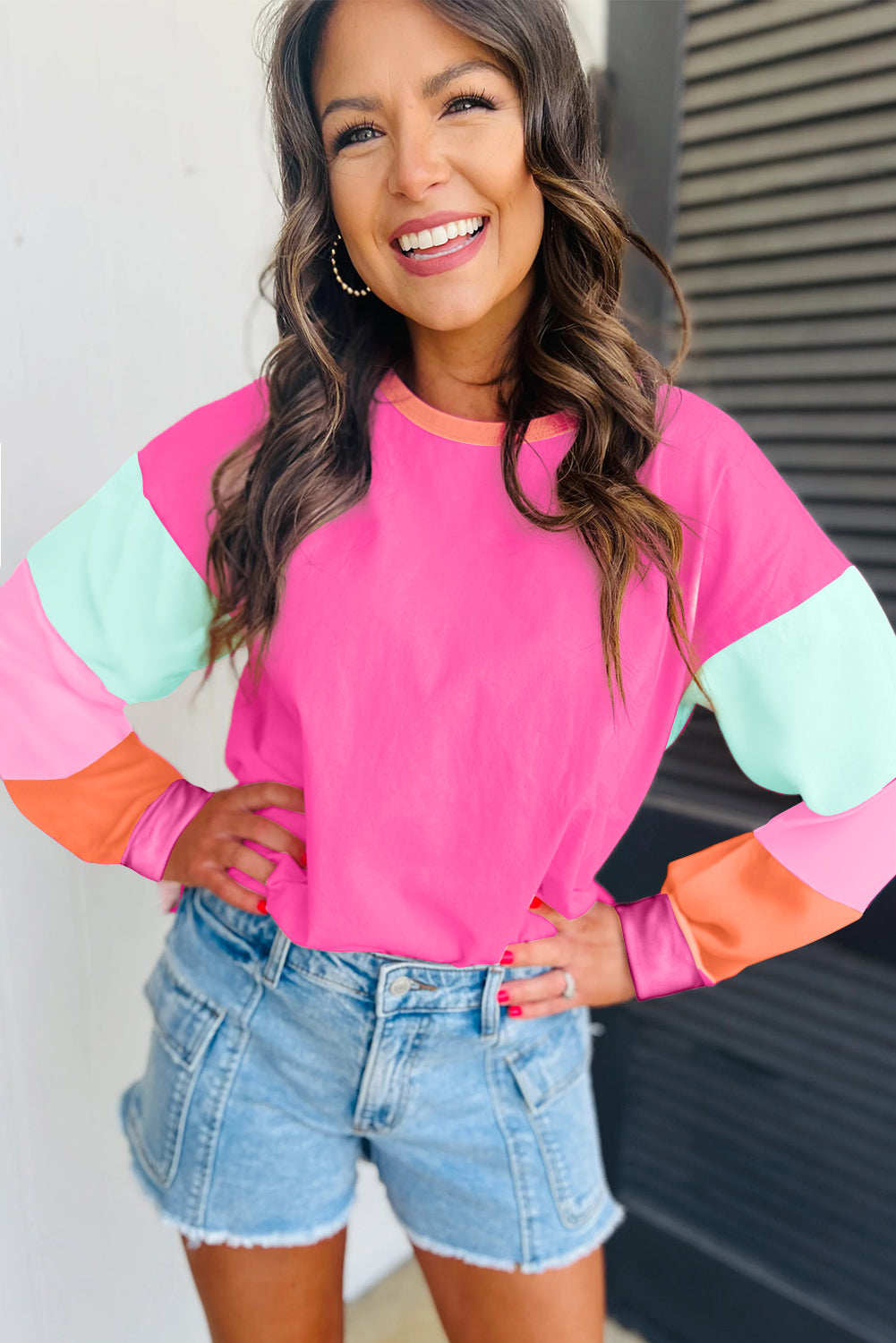 Long Sleeve, Loose-Fit Top - Patchwork Colorblock