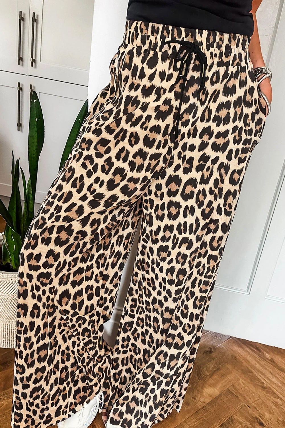 Leopard Print Wide-Leg Pants