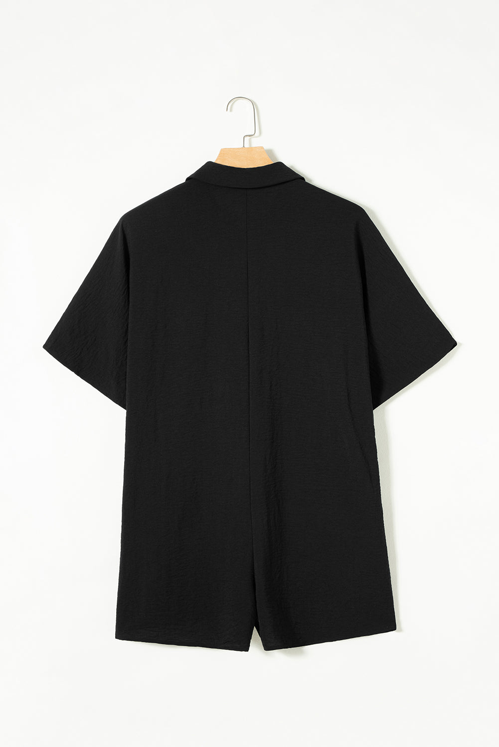 Black Loose Romper - Half Button, Collared