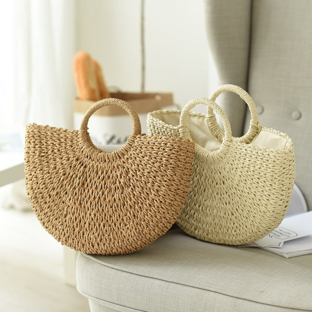 Semi-Circle Straw Bag - Top Handle