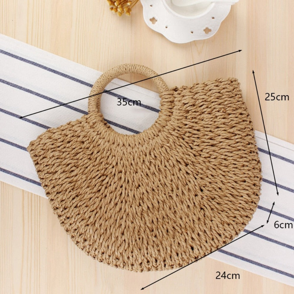 Semi-Circle Straw Bag - Top Handle