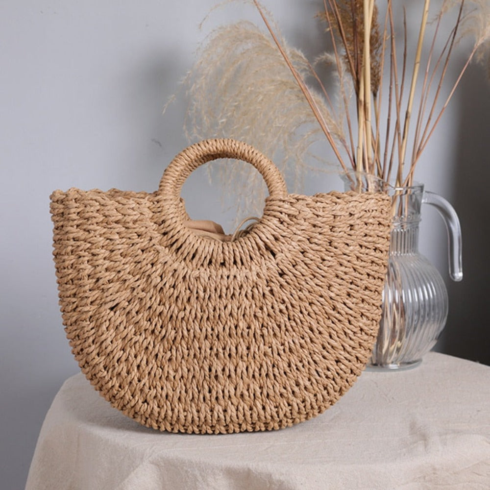 Semi-Circle Straw Bag - Top Handle