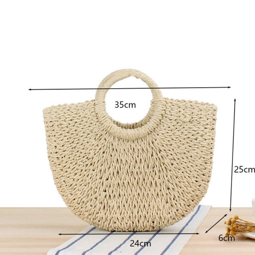 Semi-Circle Straw Bag - Top Handle