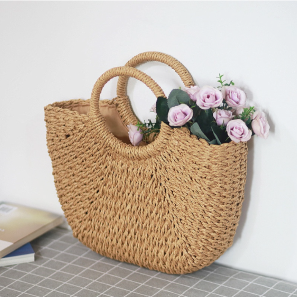 Semi-Circle Straw Bag - Top Handle