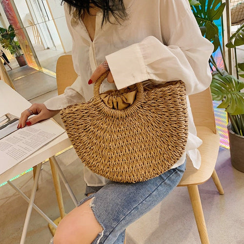 Semi-Circle Straw Bag - Top Handle