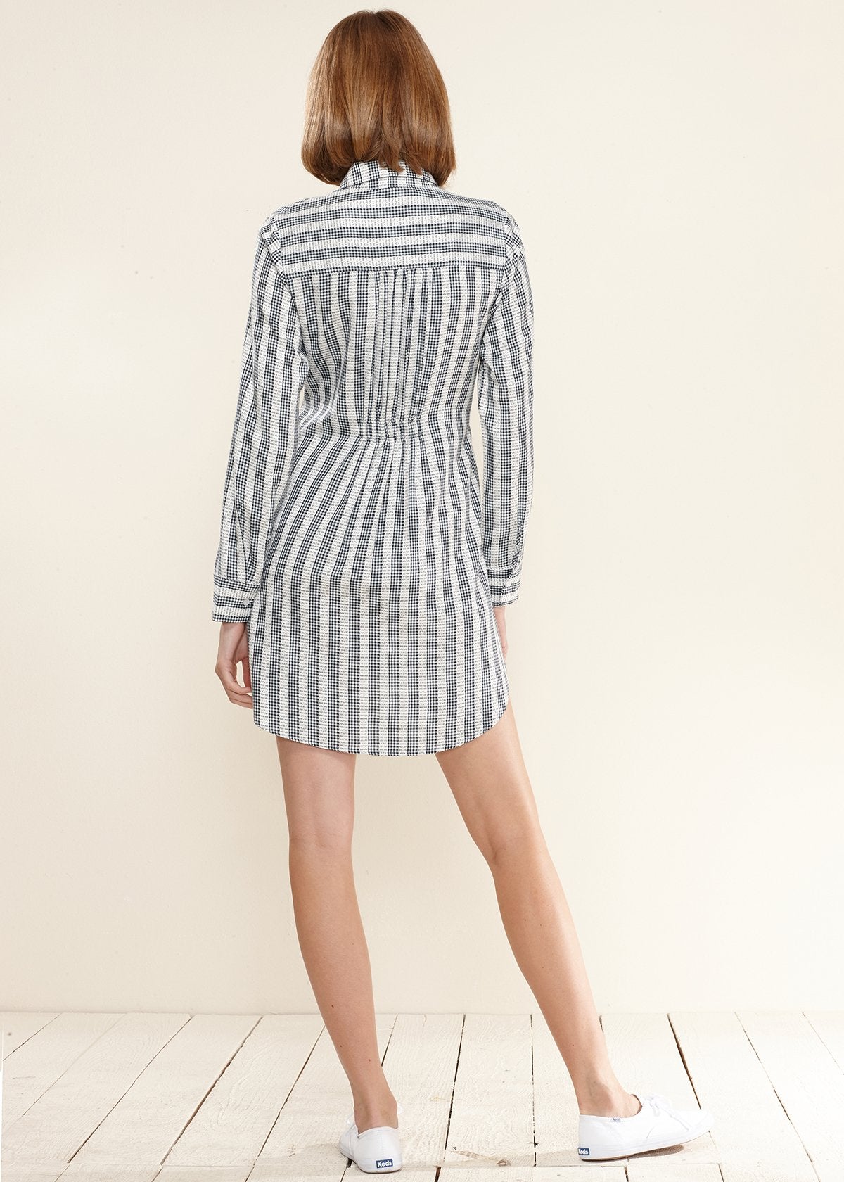 Cross Wrap Shirt Dress in Ditsy Gingham