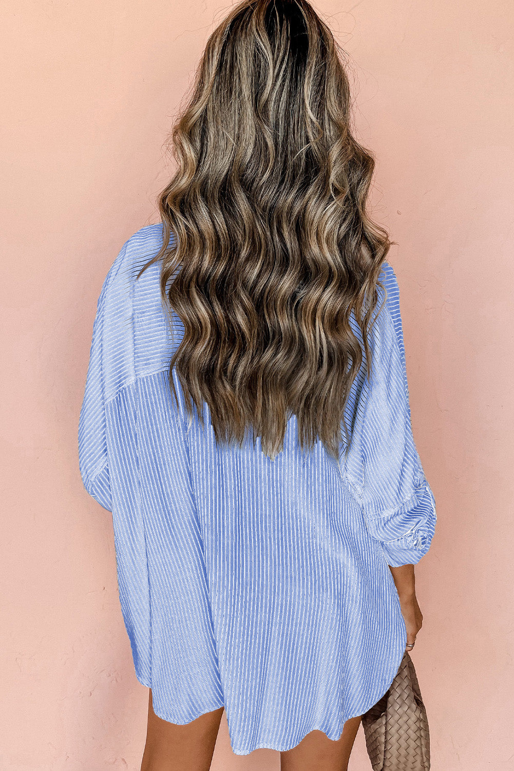 Striped Long-sleeved Shirt w/Roll-tab Sleeve