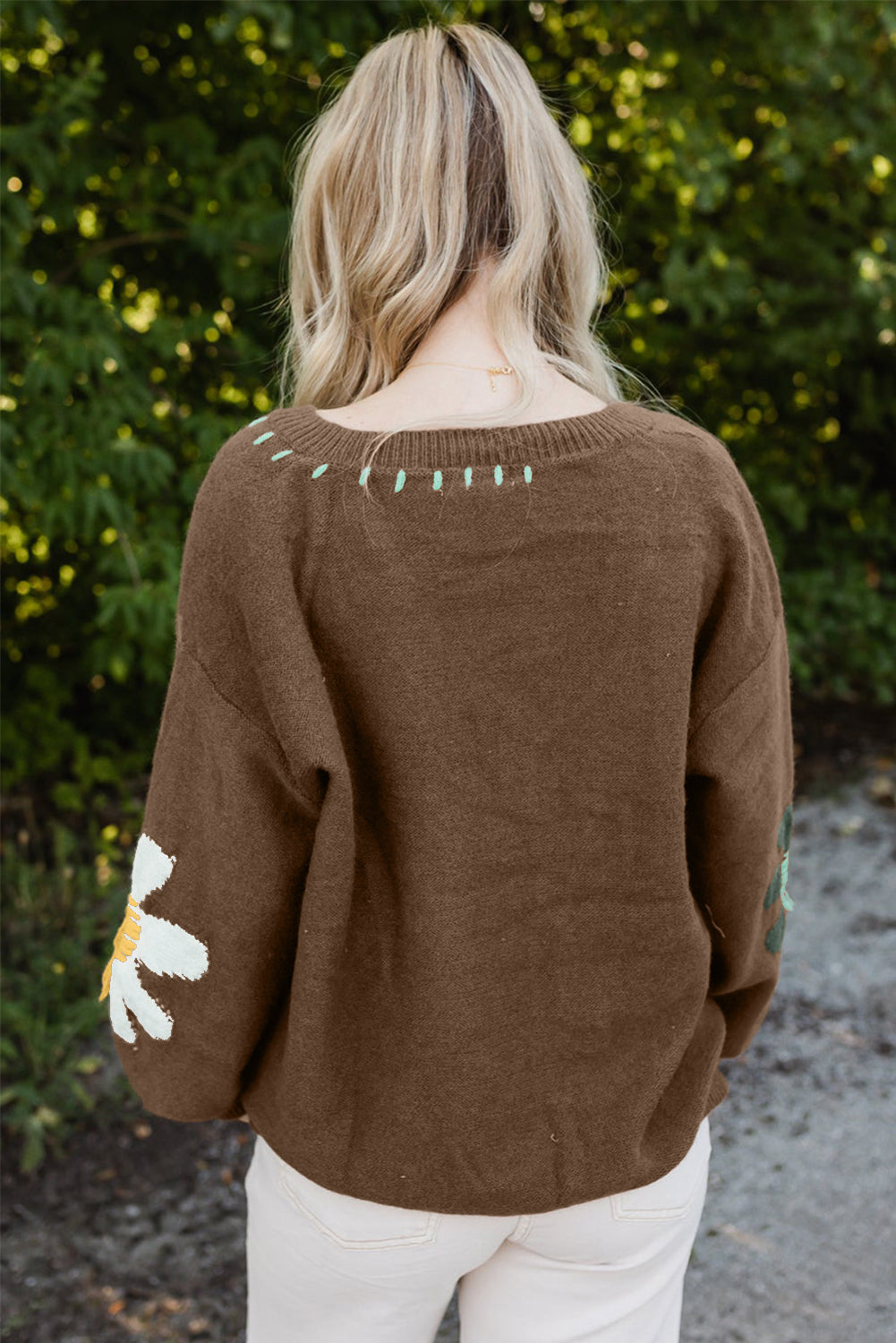 Eye-Catching Floral-Patterned Drop Shoulder Sweater