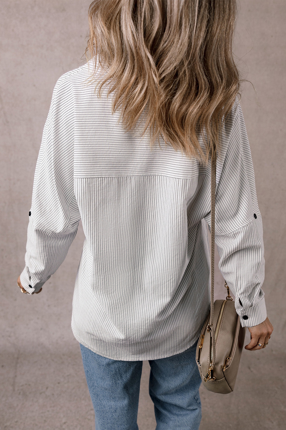 Striped Long-sleeved Shirt w/Roll-tab Sleeve