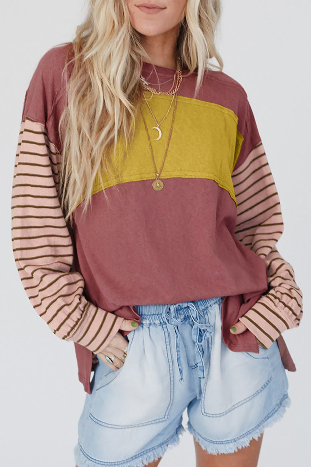 Color-blocked, Bishop Sleeve Top