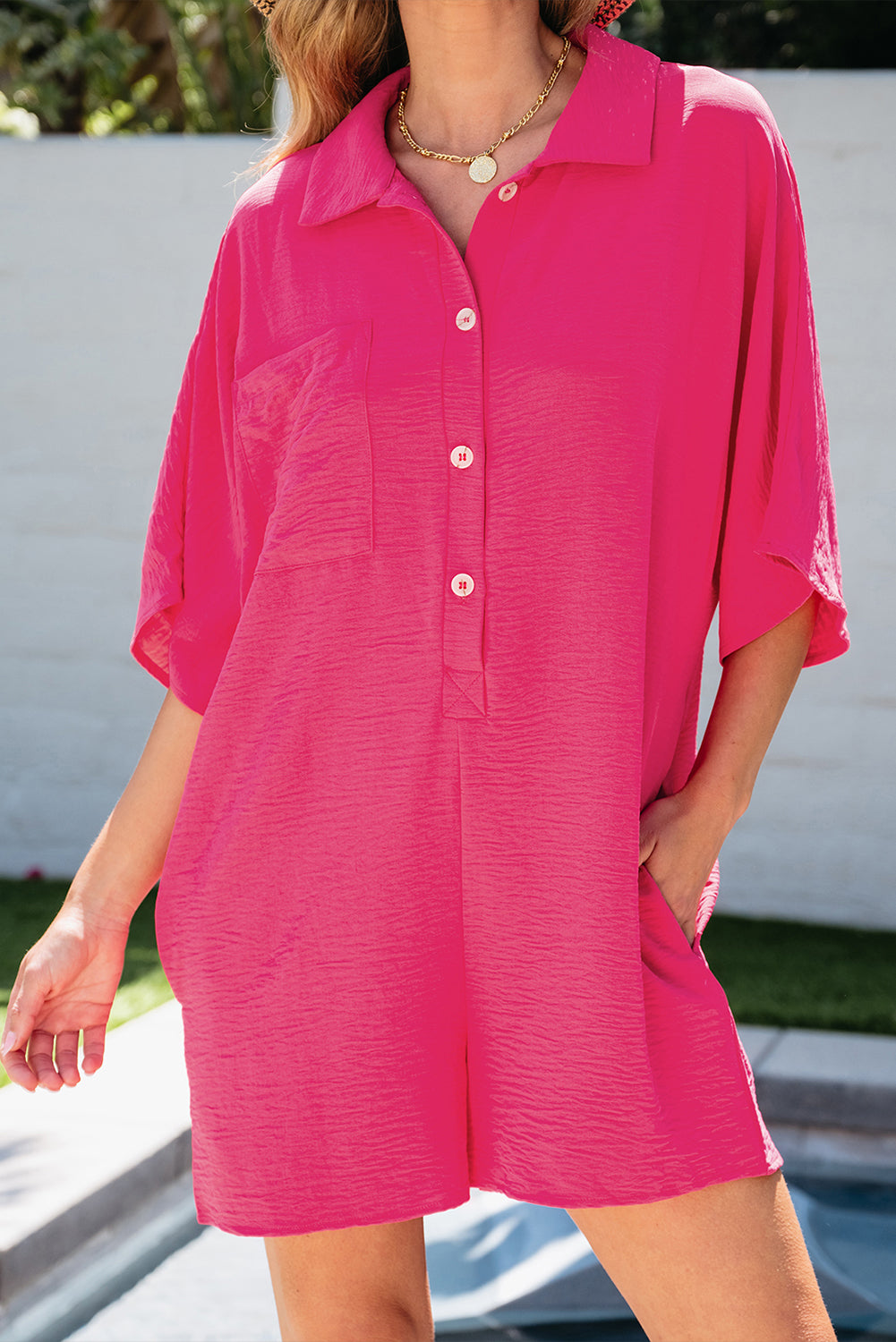 Bright Pink Loose Romper - Plus Sizes