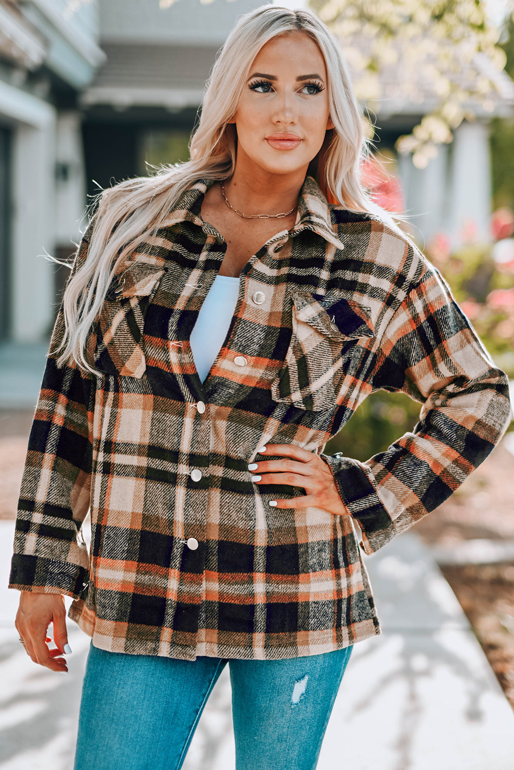 Plaid Print, Pocketed Shacket