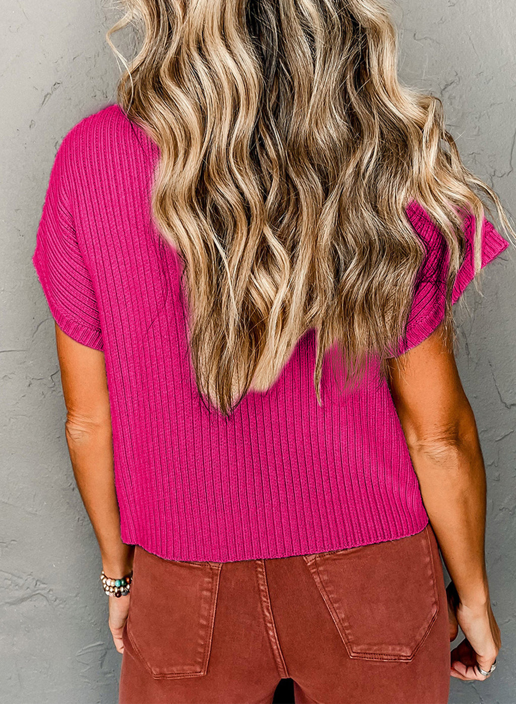 Ribbed Knit, Short Sleeve Sweater
