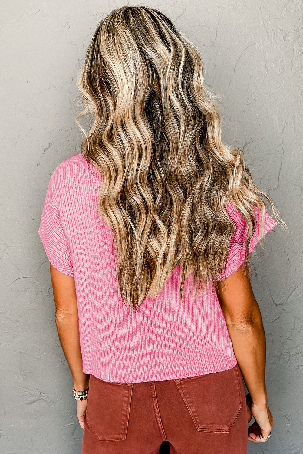 Ribbed Knit, Short Sleeve Sweater