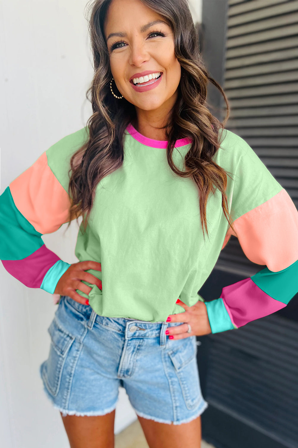 Long Sleeve, Loose-Fit Top - Patchwork Colorblock