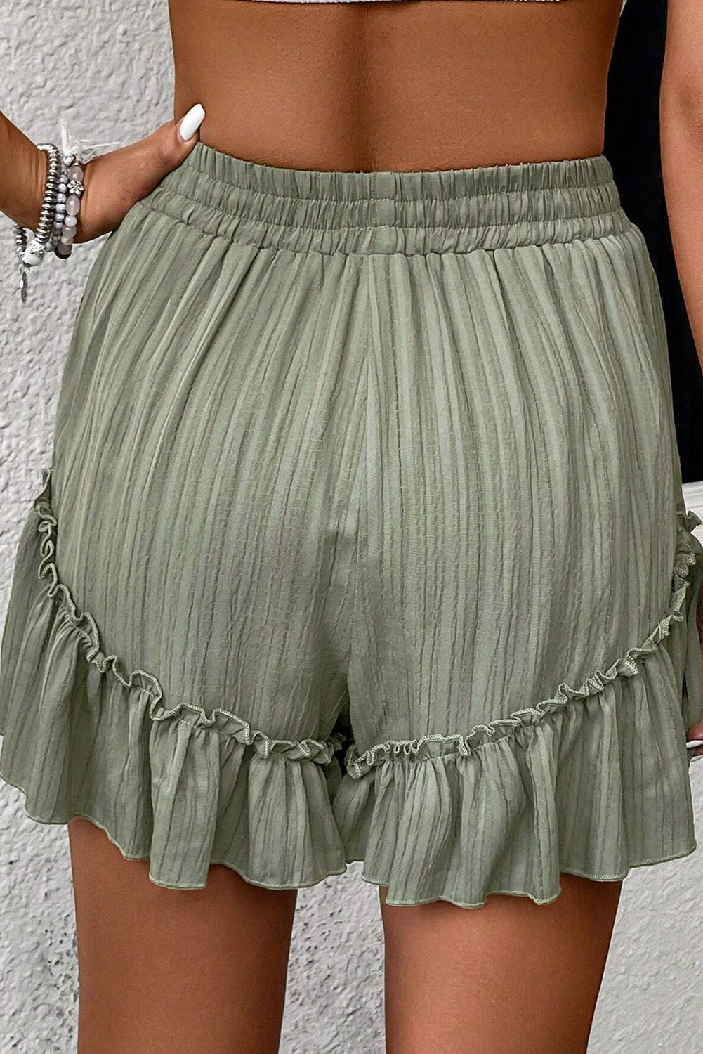 Laurel Green Ruffle Hem Shorts - Tie Waist