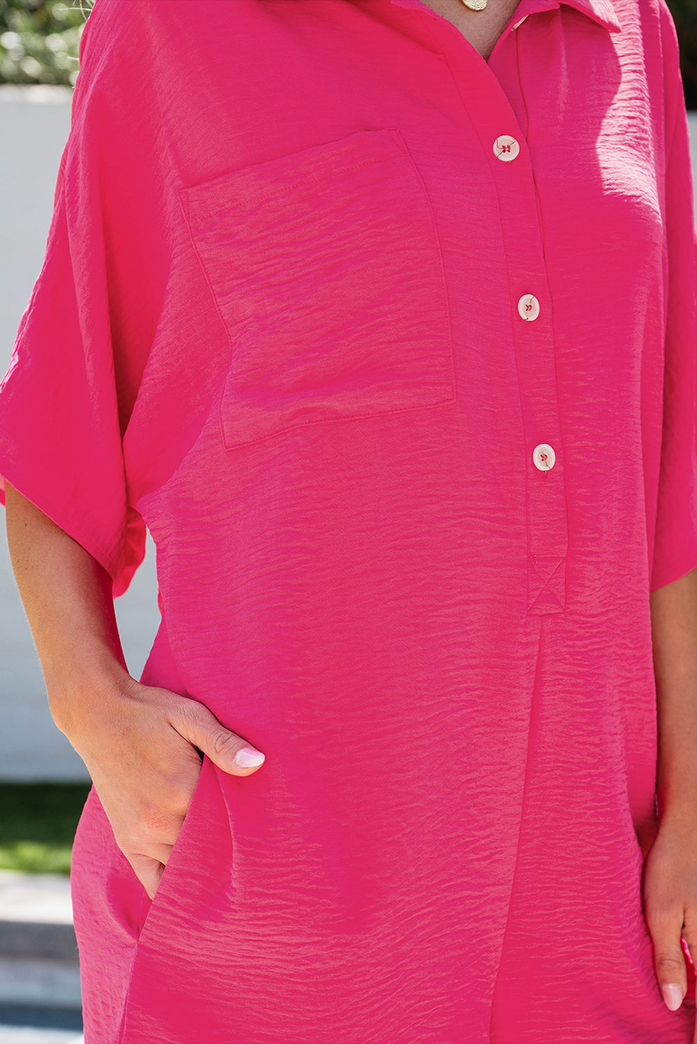 Bright Pink Loose Romper - Plus Sizes