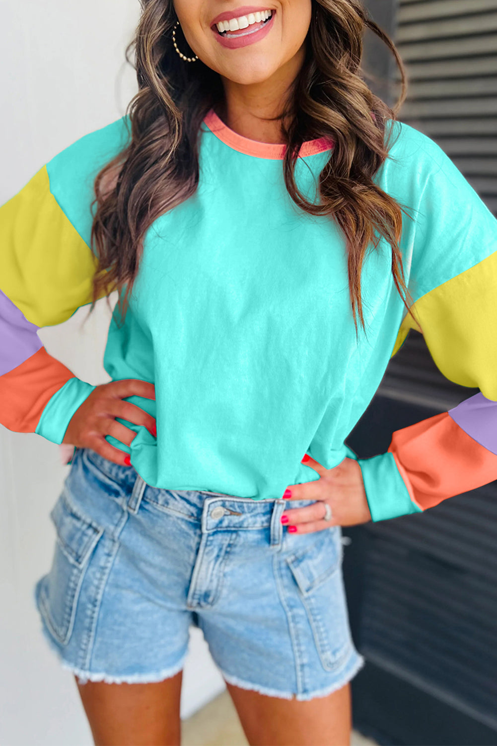 Long Sleeve, Loose-Fit Top - Patchwork Colorblock