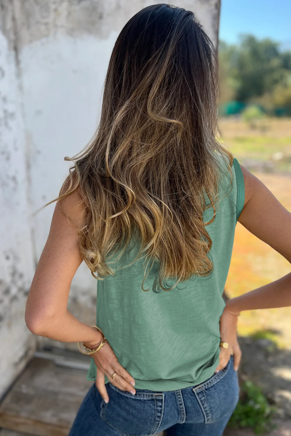 Scooped Neck Tank Top w/Metallic-Sheen Edging