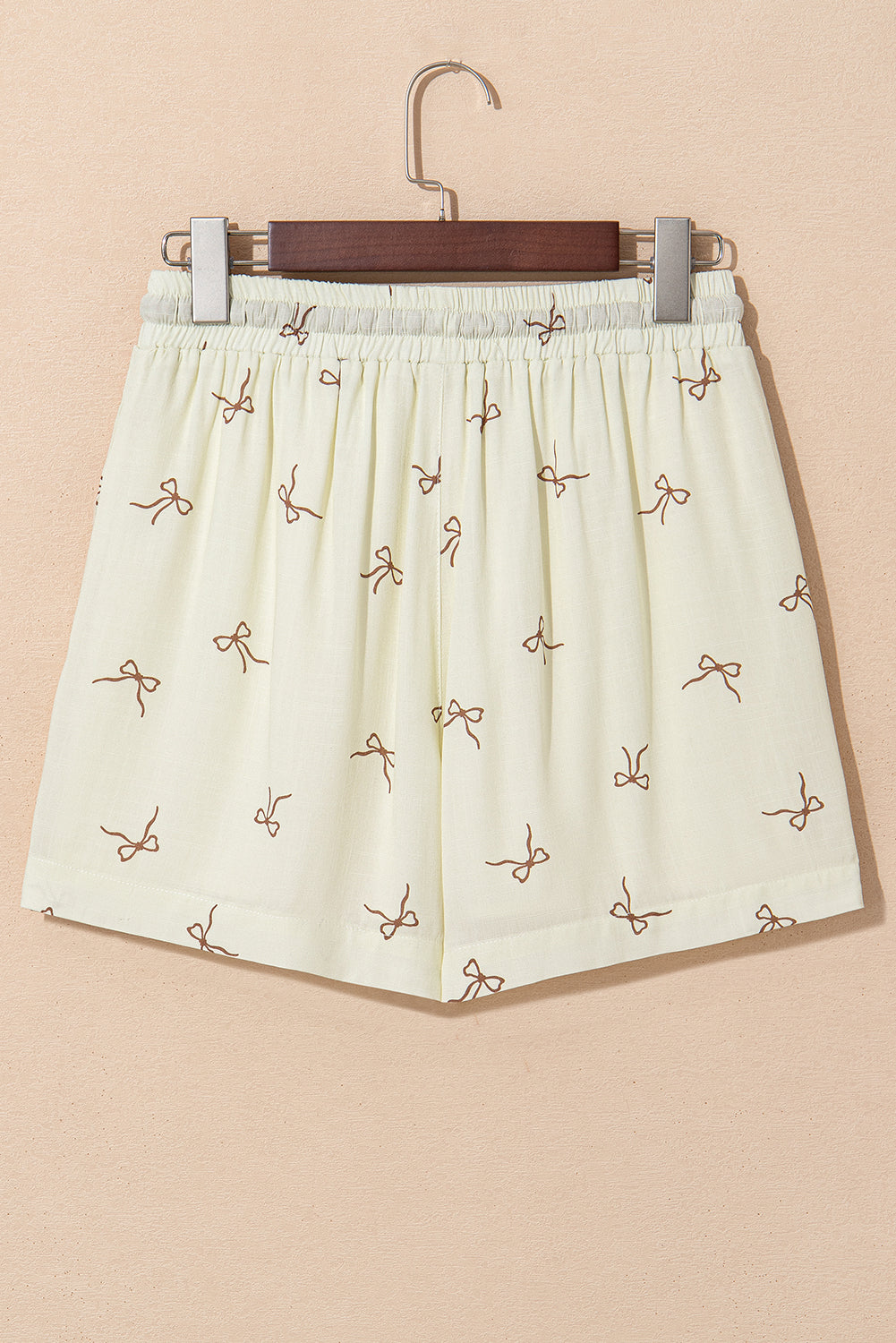 White, Bow Print, Drawstring Shorts