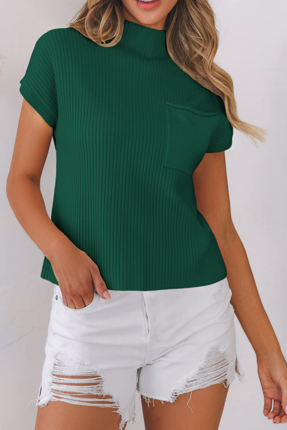 Ribbed Knit, Short Sleeve Sweater