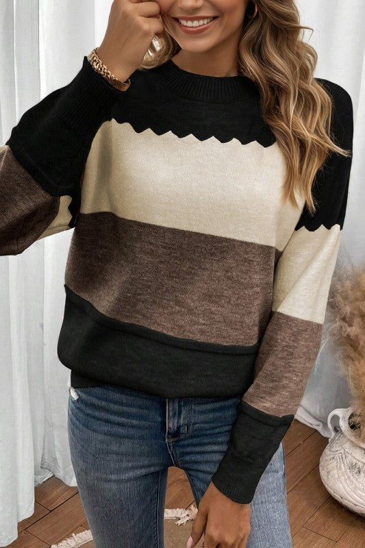 Colorblock Crew Neck Sweater - Drop Shoulder