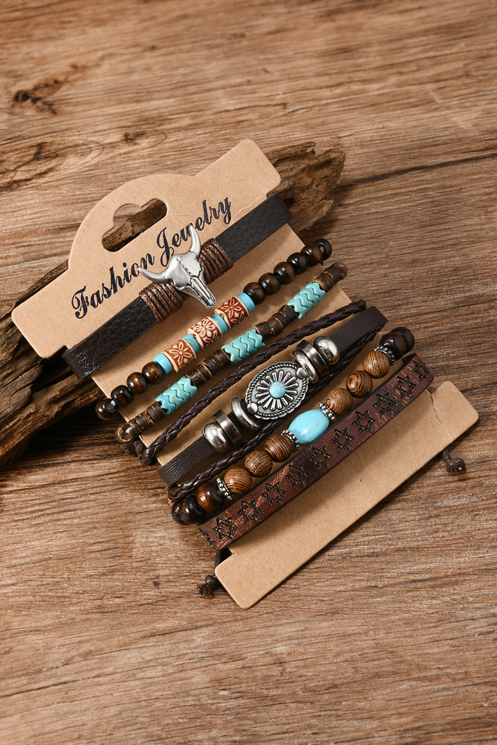 6 Piece, Western Bull Skull, Turquoise Beading Bracelet