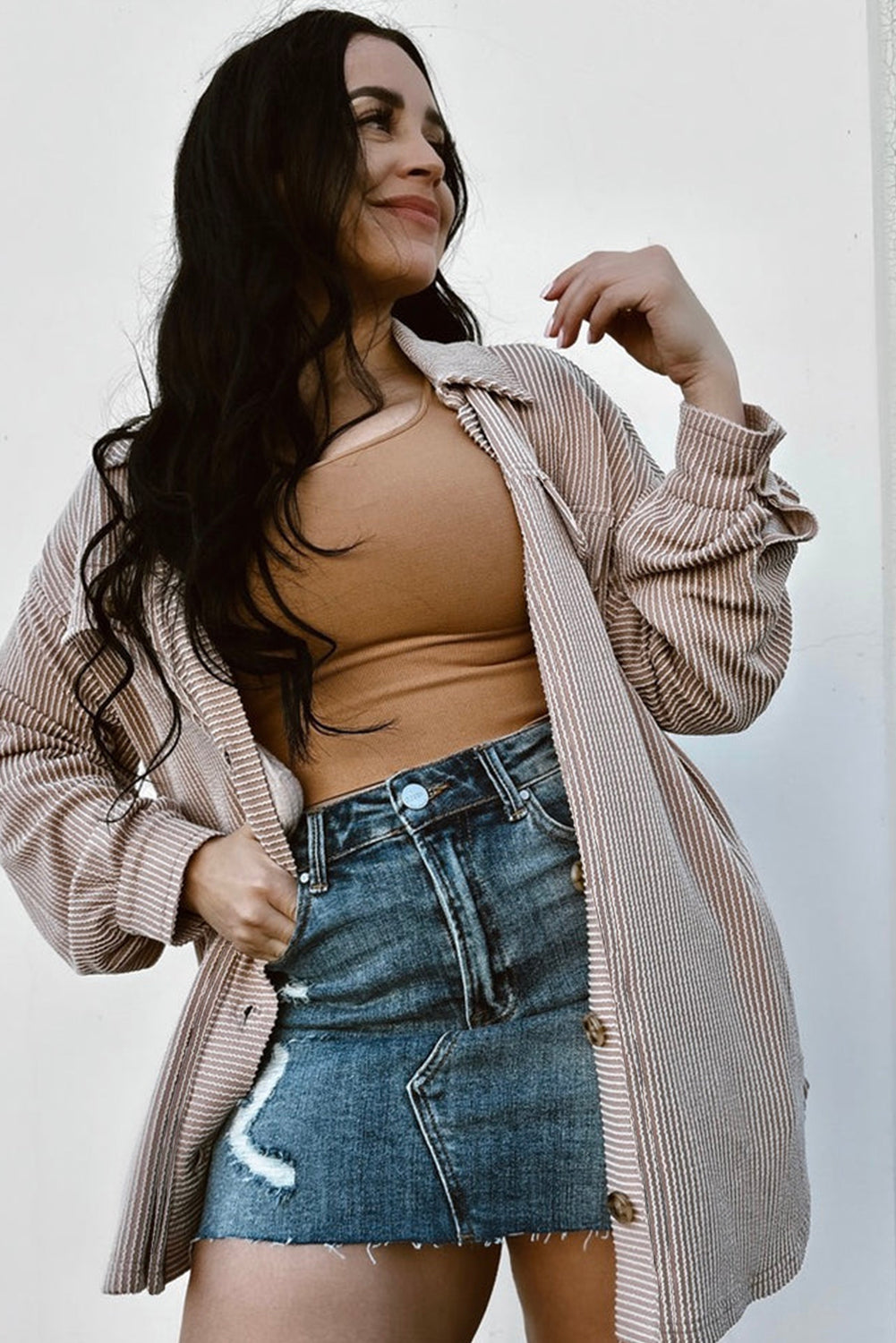 Corded Oversize Fit Shacket - Plus Size