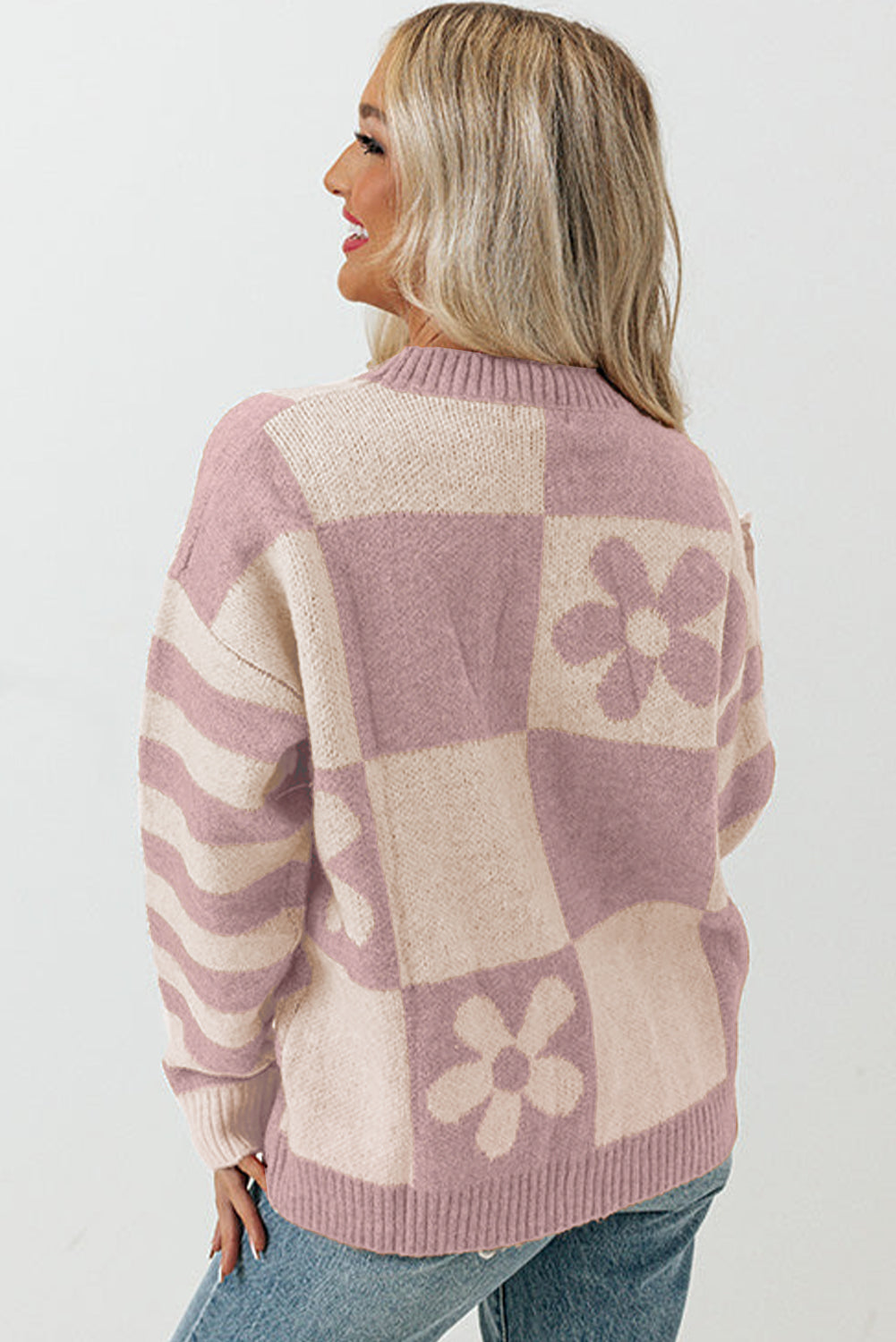 Checkered Floral Print Sweater