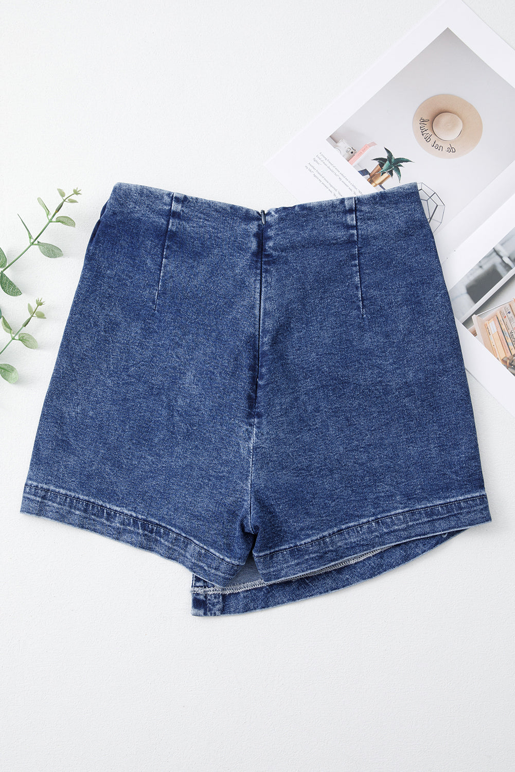 Sail Blue Acid Wash Denim Skort - Asymmetric, Zipped