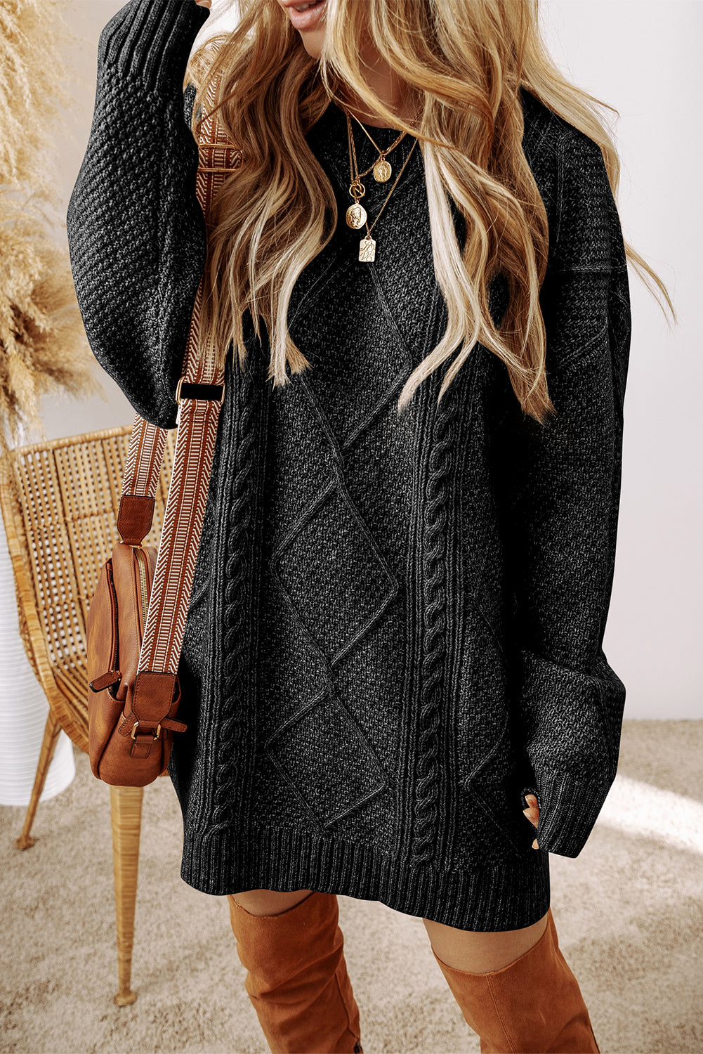 Cable-Knit, Loose Fit, Sweater Dress