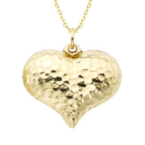 14k Gold Puff Heart Charm - 18” Necklace