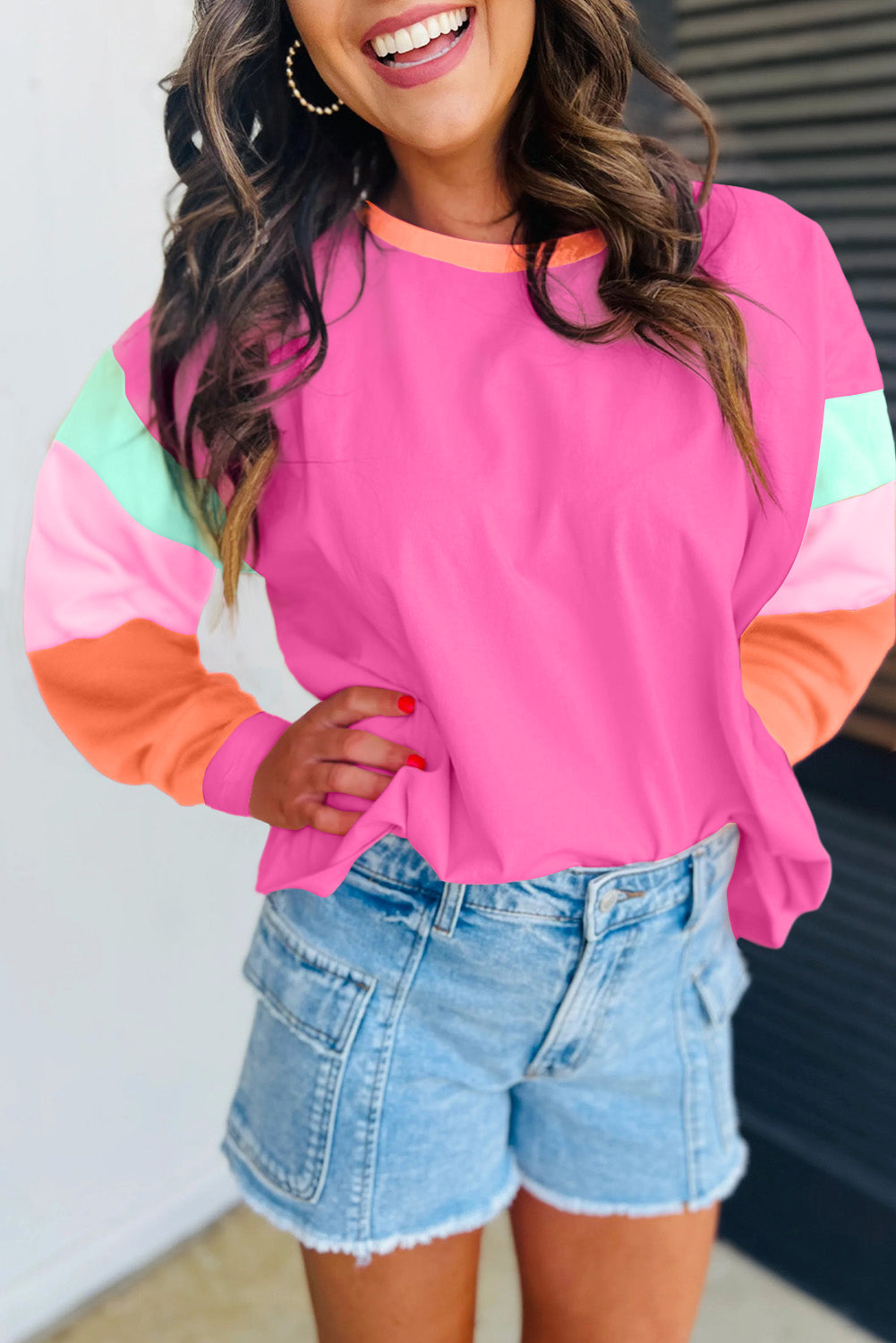 Long Sleeve, Loose-Fit Top - Patchwork Colorblock