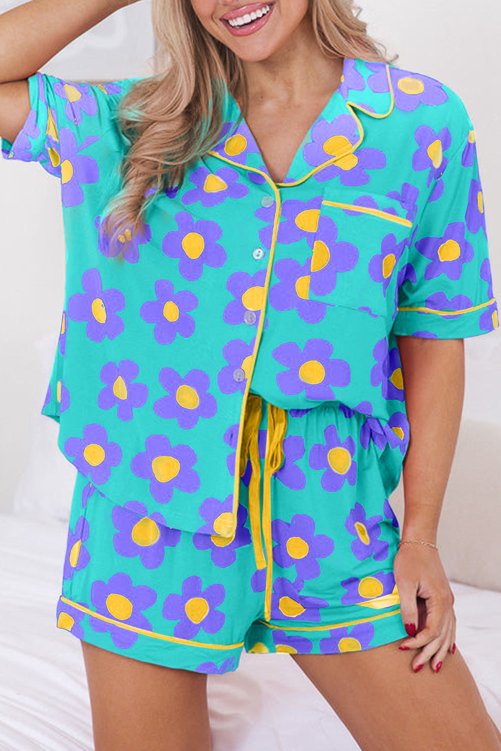 Flower Print Short Sleeve Pajama Set