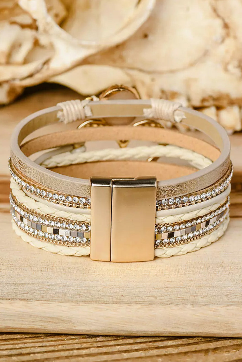 Bohemian-Inspired Heart Rhinestone Bracelet - Magnetic Closure
