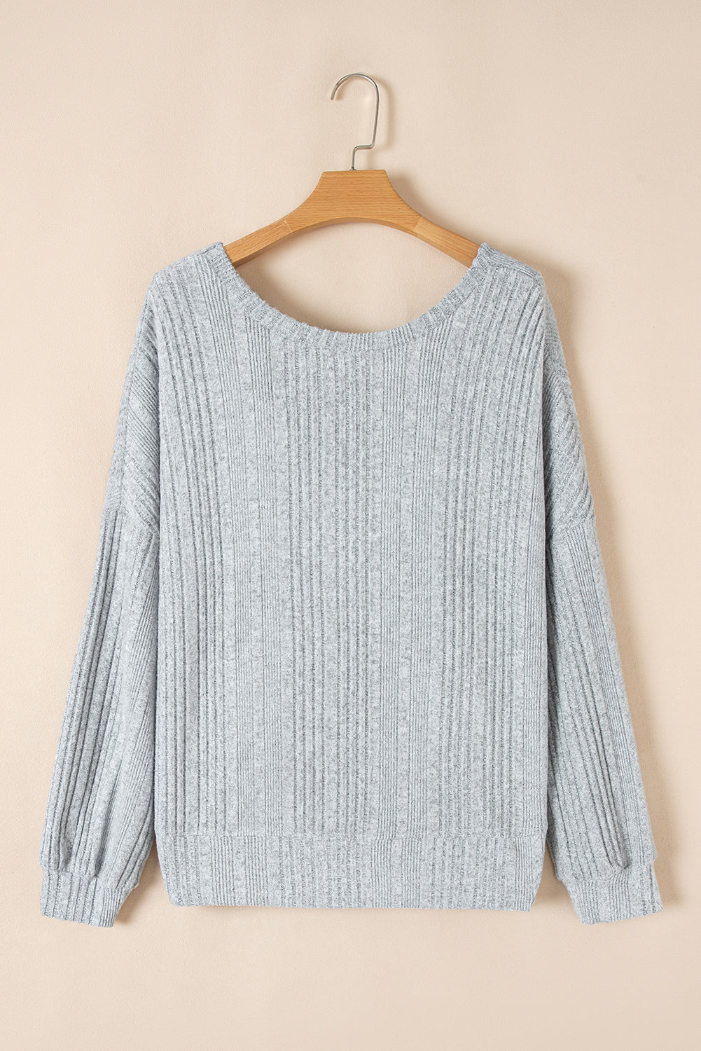 Light Grey, Crossover, Backless Long Sleeve Top