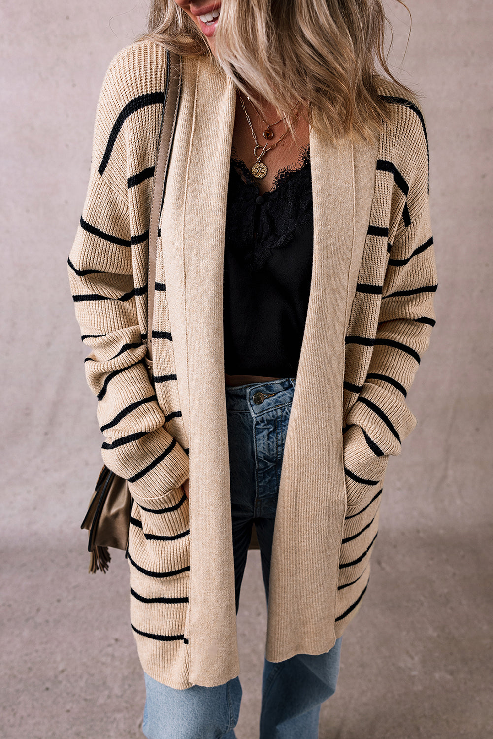 Open Cardigan w/Shawl Neckline and Pockets